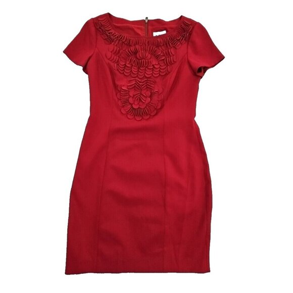 NUE by Shani S1025 Size 2 Leather Accents Red Shapewear Midi Dress Quiet Luxury - Picture 1 of 16